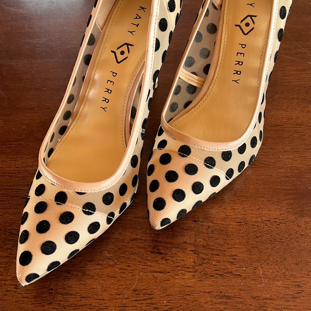 Katy Perry: Pale Pink and Black Polka Dot Heels (size 6.5)